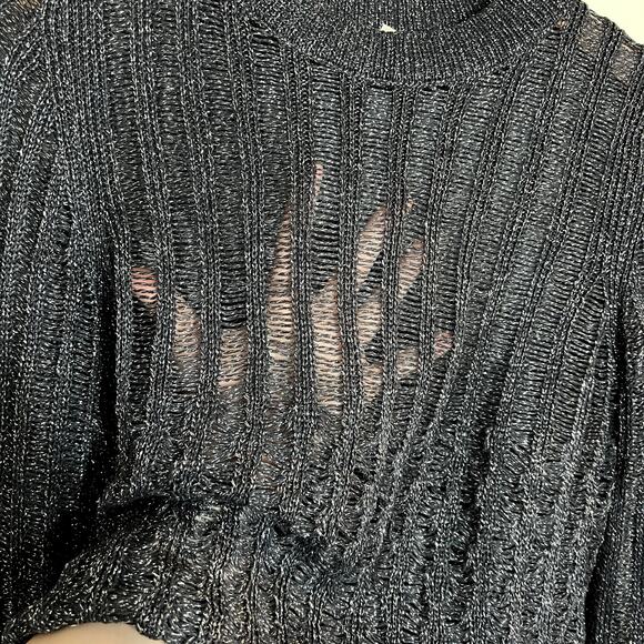 Anthropologie Pilcro Gray Shiny Open Weave Sweater - Picture 2 of 5